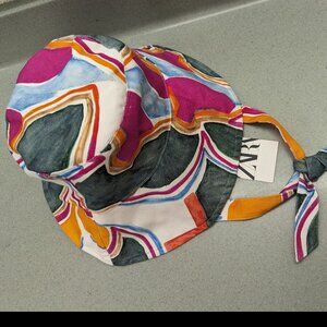 ZARA multicolor bucket hat with tie strap Pink Green size Small NWT